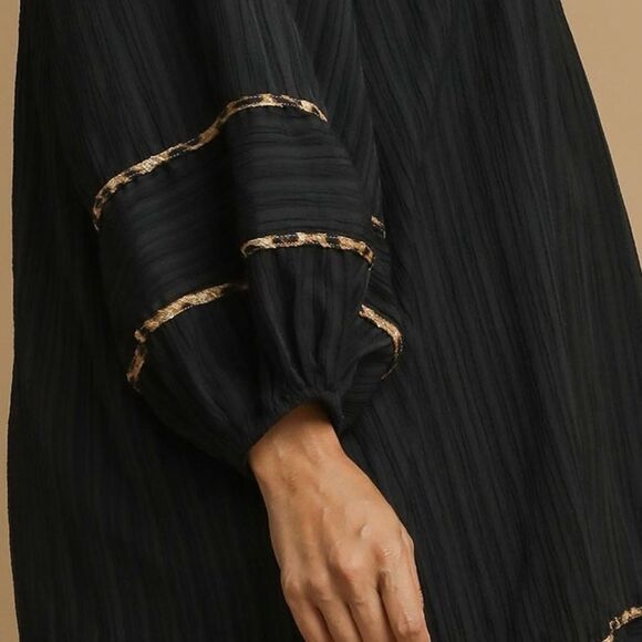 Umgee USA Umgee Ribbed Oversized Babydoll Dress Leopard Trim Sz  Md [6/8] - Picture 6 of 12